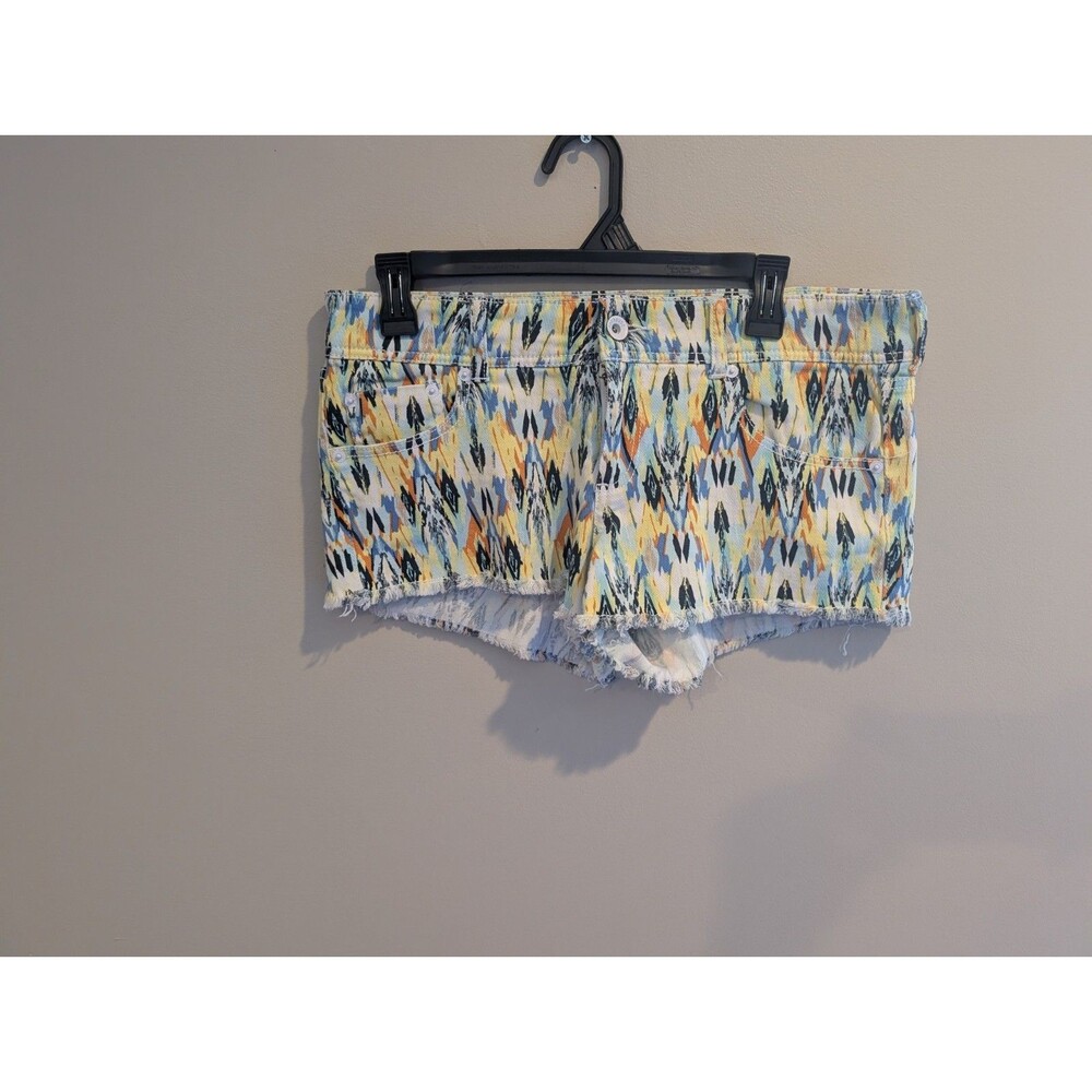 Dollhouse 11 Aztec Unique Cut Off Jean Shorts Denim Raw Hem Mini Y2k Low Rise